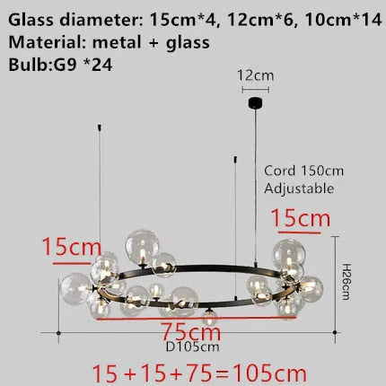 Aisha - Led Glass Chandelier 24 - Black - Clear / Warm White Chandelier