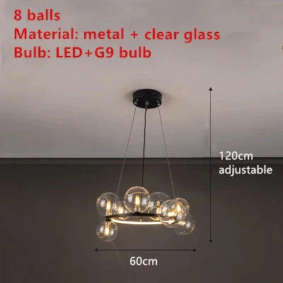 Aisha - Led Glass Chandelier 8 - Black - Clear / Warm White Chandelier
