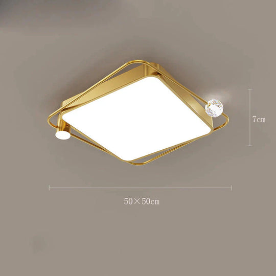 All Copper Ceiling Lamp Light Luxury Crystal Simple Nordic Master Bedroom Household Round Square