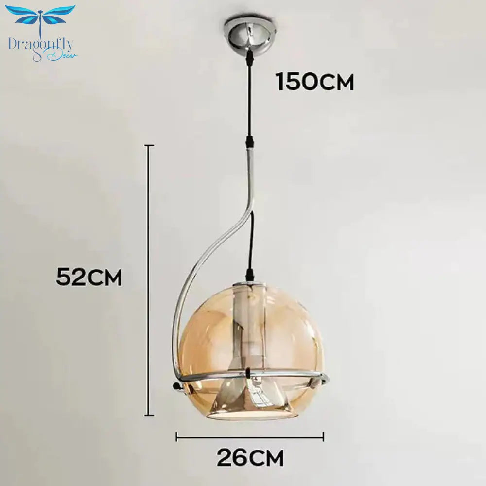 Amber Glass Pendant Light Ball Industrial Hanging Lamp E27 Plating Adjustable Chandelier For