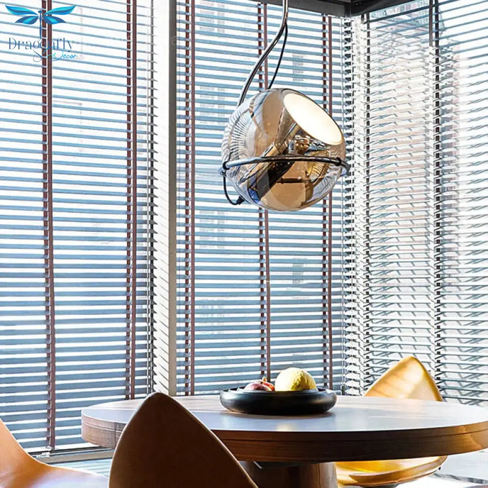Amber Glass Pendant Light Ball Industrial Hanging Lamp E27 Plating Adjustable Chandelier For