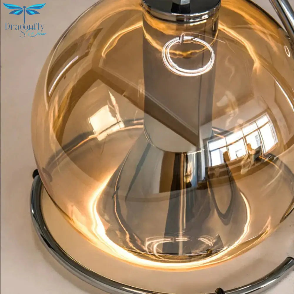 Amber Glass Pendant Light Ball Industrial Hanging Lamp E27 Plating Adjustable Chandelier For