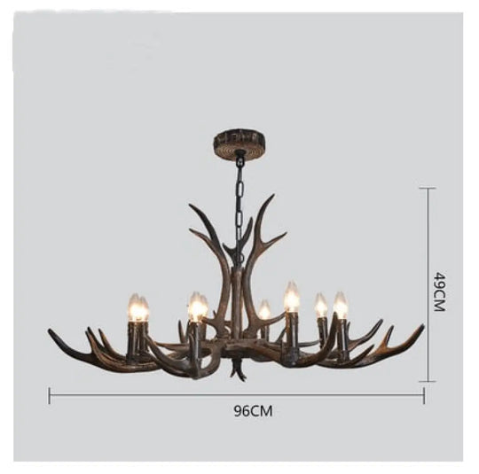American Country Retro Style Antler 2 Tier Chandelier Lamp 8 Lights / Brushed Gold Black
