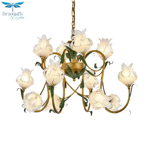 American Flower Metal Hanging Pendant 16 Heads White/Yellow/Purple Glass Led Ceiling Chandelier For