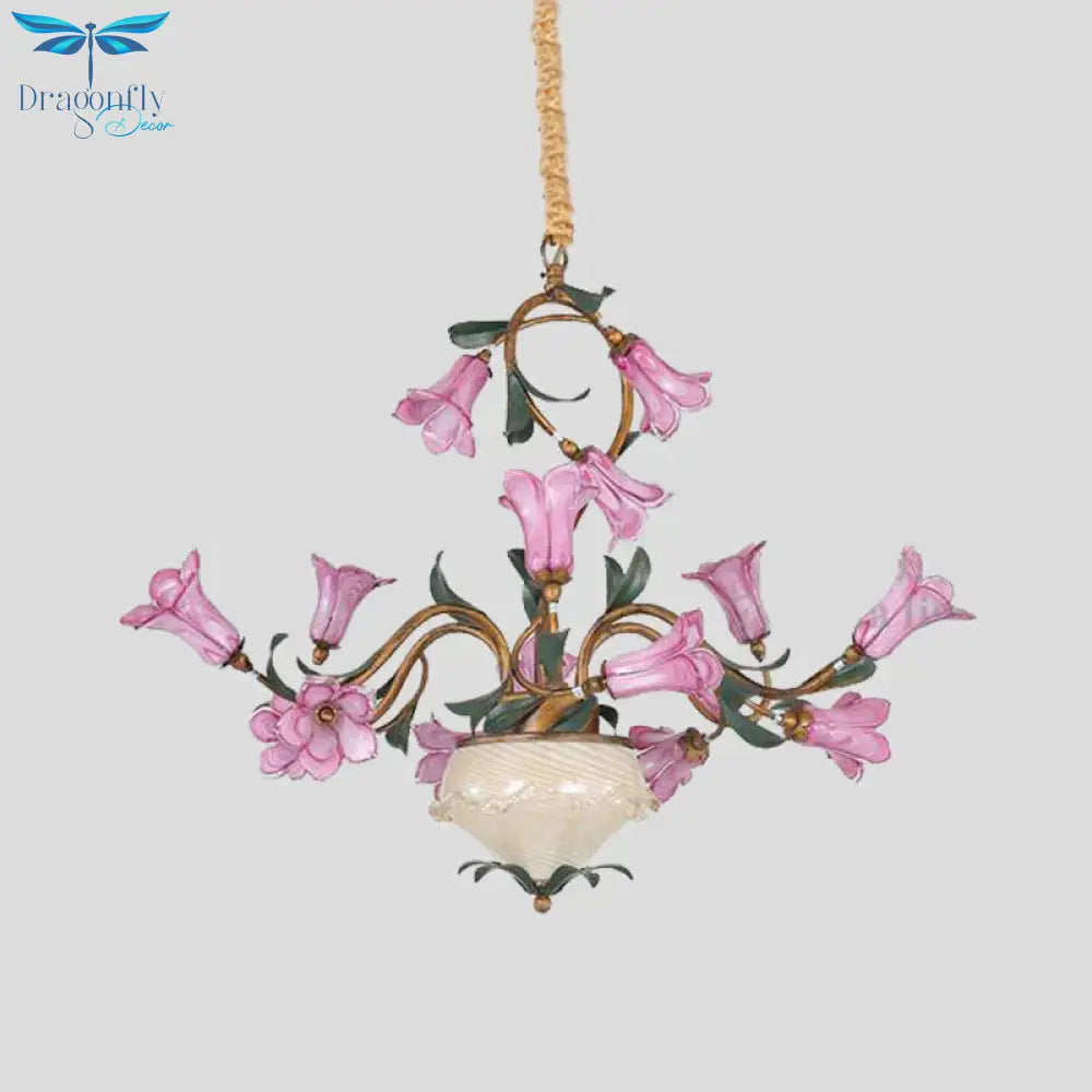 American Garden Lily 15 Heads Metal Led Pendant Ceiling Light In Brass For Living Room