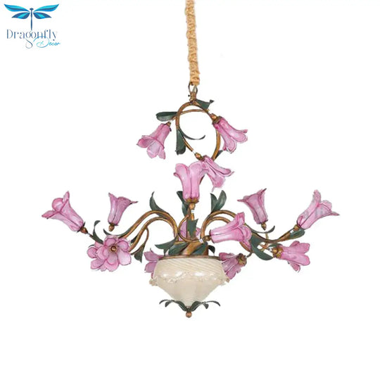 American Garden Lily 15 Heads Metal Led Pendant Ceiling Light In Brass For Living Room