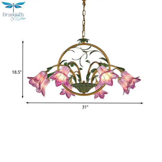 American Garden Lily Hanging Chandelier 6/8/10 Bulbs Metal Led Suspension Light In Brass For Dining