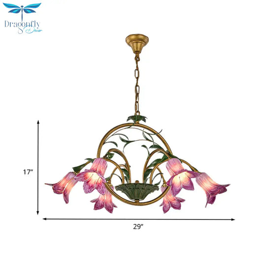American Garden Lily Hanging Chandelier 6/8/10 Bulbs Metal Led Suspension Light In Brass For Dining