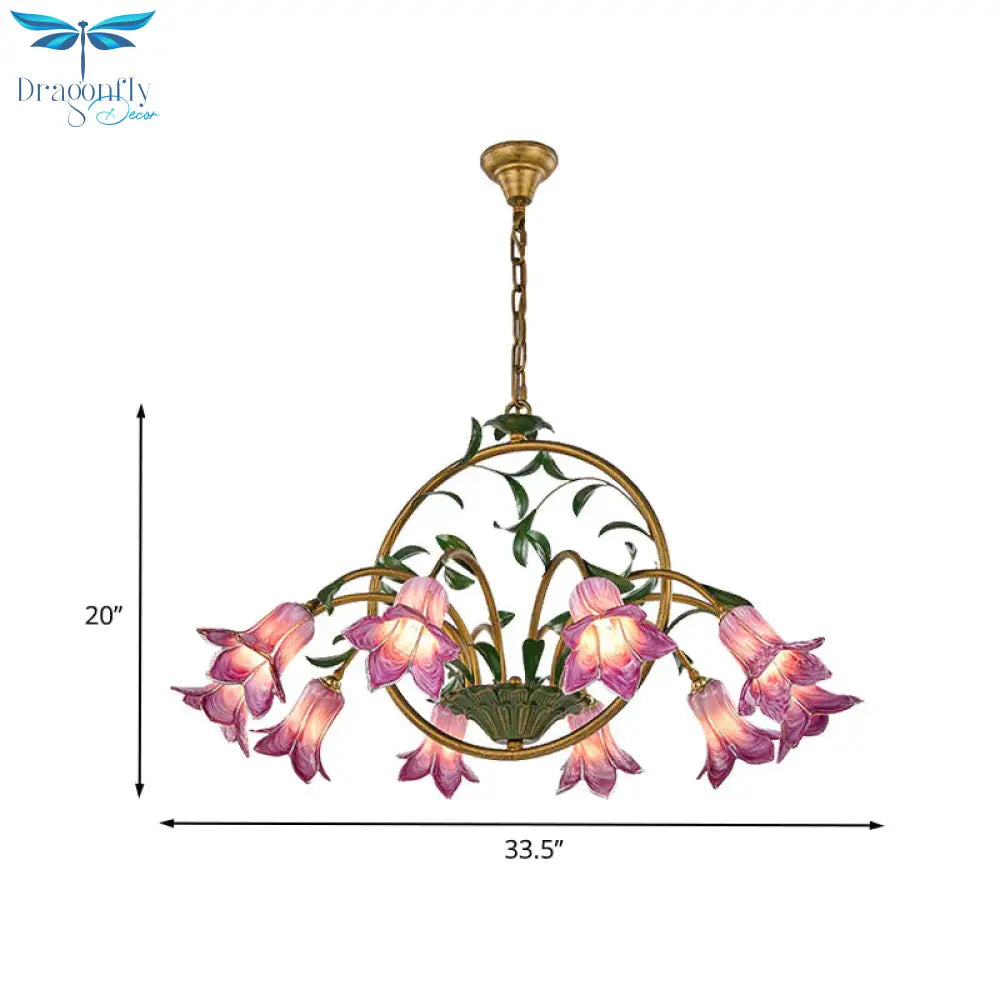 American Garden Lily Hanging Chandelier 6/8/10 Bulbs Metal Led Suspension Light In Brass For Dining