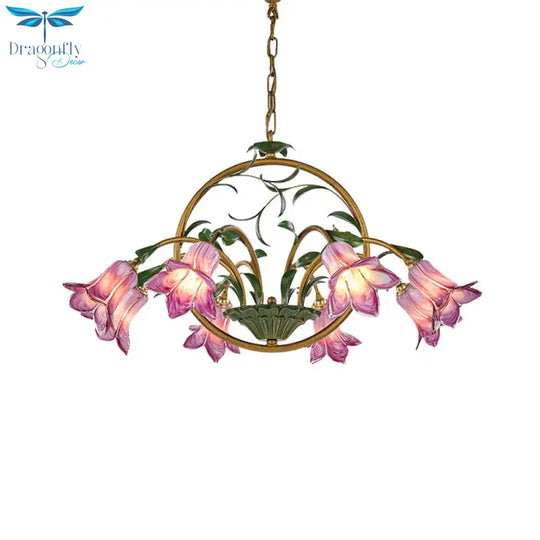 American Garden Lily Hanging Chandelier 6/8/10 Bulbs Metal Led Suspension Light In Brass For Dining