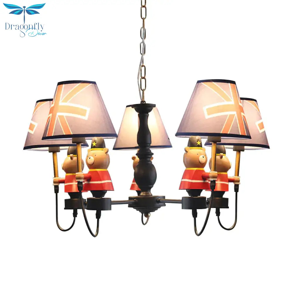 American Style Bear Chandelier Metal 5 Lights Blue Shade Hanging Pendant For Kid Bedroom