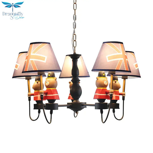 American Style Bear Chandelier Metal 5 Lights Blue Shade Hanging Pendant For Kid Bedroom