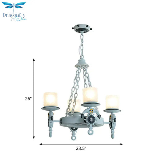 Anchor Suspension Light Modernism Resin 4 Lights Blue Pendant Chandelier With Cylindrical Dimpled