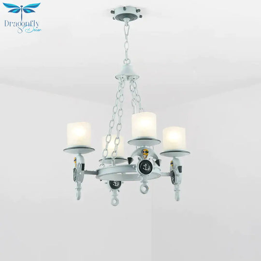 Anchor Suspension Light Modernism Resin 4 Lights Blue Pendant Chandelier With Cylindrical Dimpled