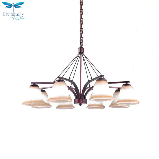 Antique Bell Chandelier Pendant Light 6/8 Bulbs Frosted Glass Hanging Lamp In Copper For Living Room