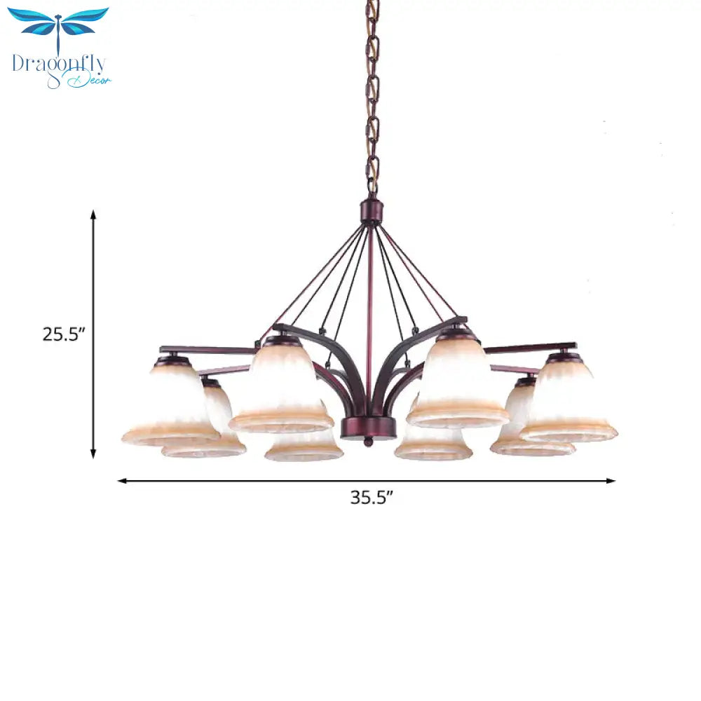 Antique Bell Chandelier Pendant Light 6/8 Bulbs Frosted Glass Hanging Lamp In Copper For Living Room