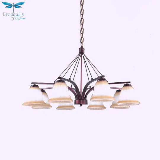 Antique Bell Chandelier Pendant Light 6/8 Bulbs Frosted Glass Hanging Lamp In Copper For Living Room