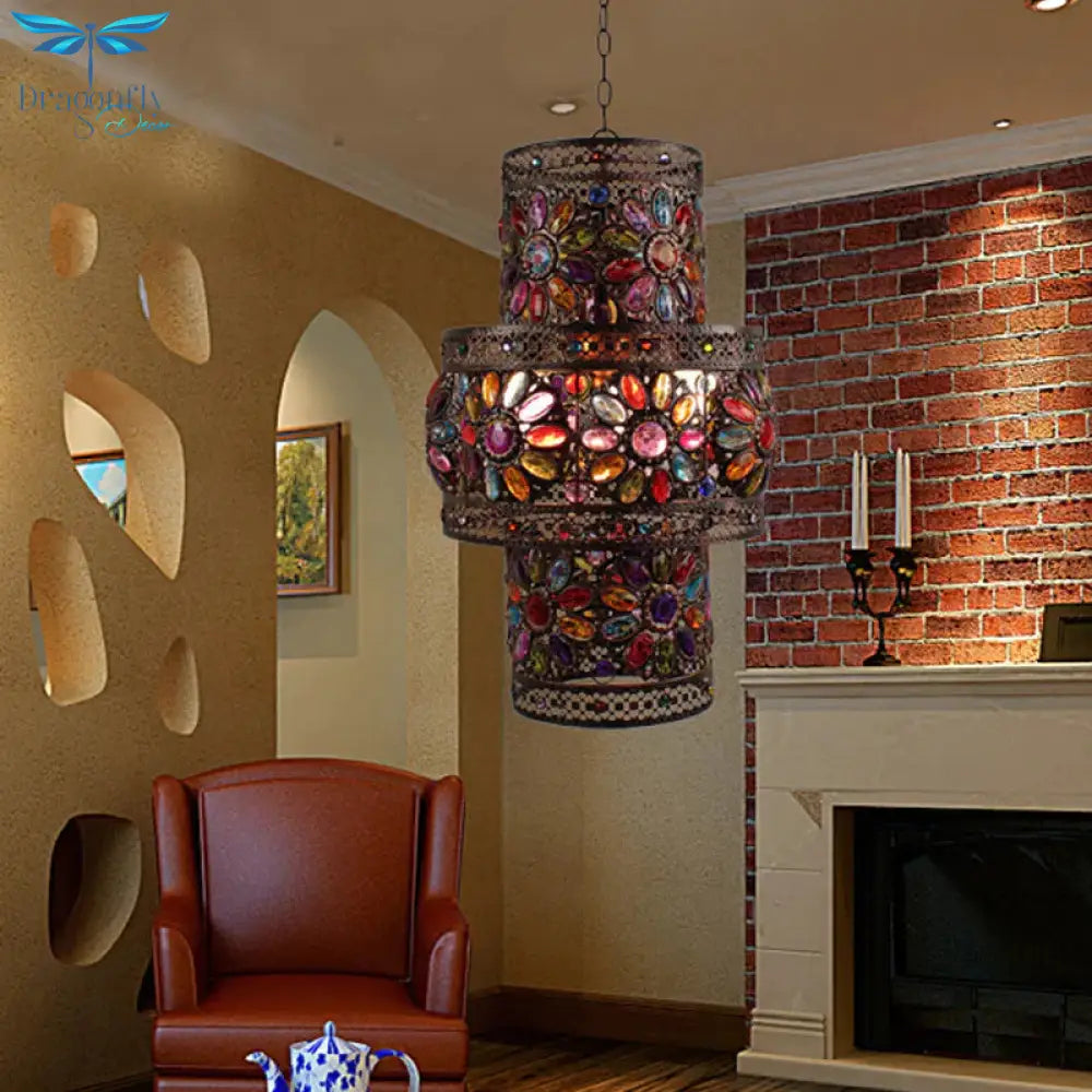 Antique Black Cylinder/Oval Dining Room Suspension Lighting