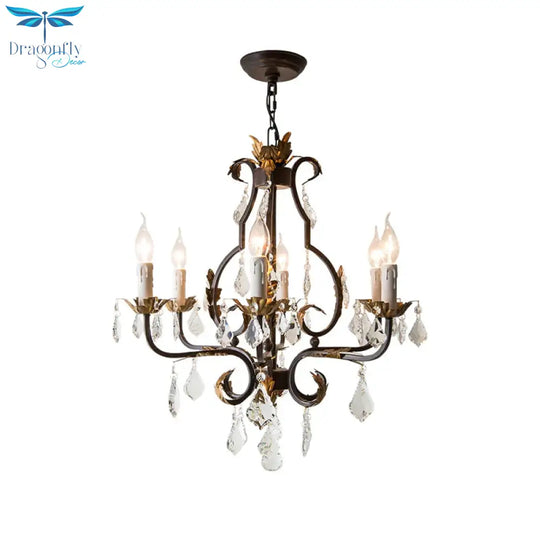 Antique Bronze Teardrop Chandelier Lighting Traditionary 6 Heads Crystal Pendant Light