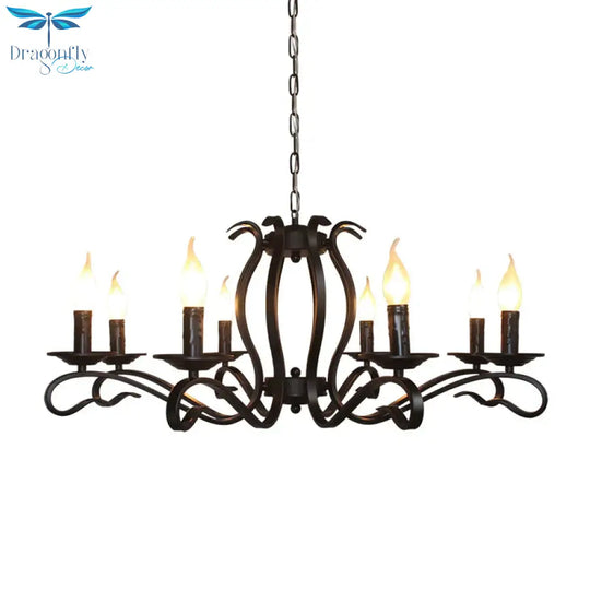 Antique Starburst Chandelier Lighting 5/6/8 Bulbs Metal Black Finish Hanging Pendant Lamp For