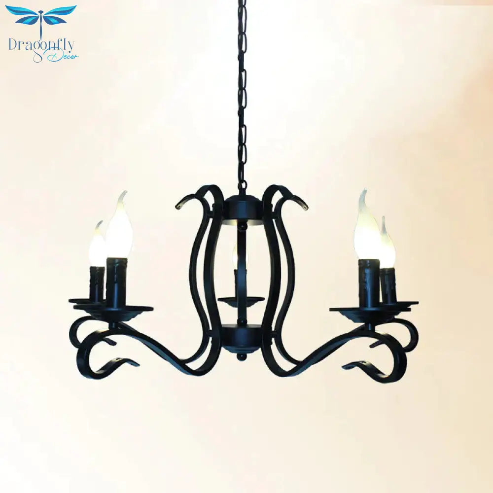 Antique Starburst Chandelier Lighting 5/6/8 Bulbs Metal Black Finish Hanging Pendant Lamp For