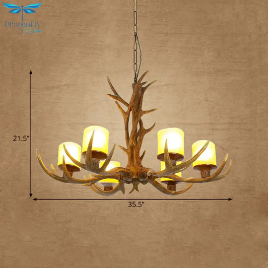 Antler Bedroom Chandelier Lighting Cottage Resin 4/6 Bulbs Brown Hanging Pendant Lamp