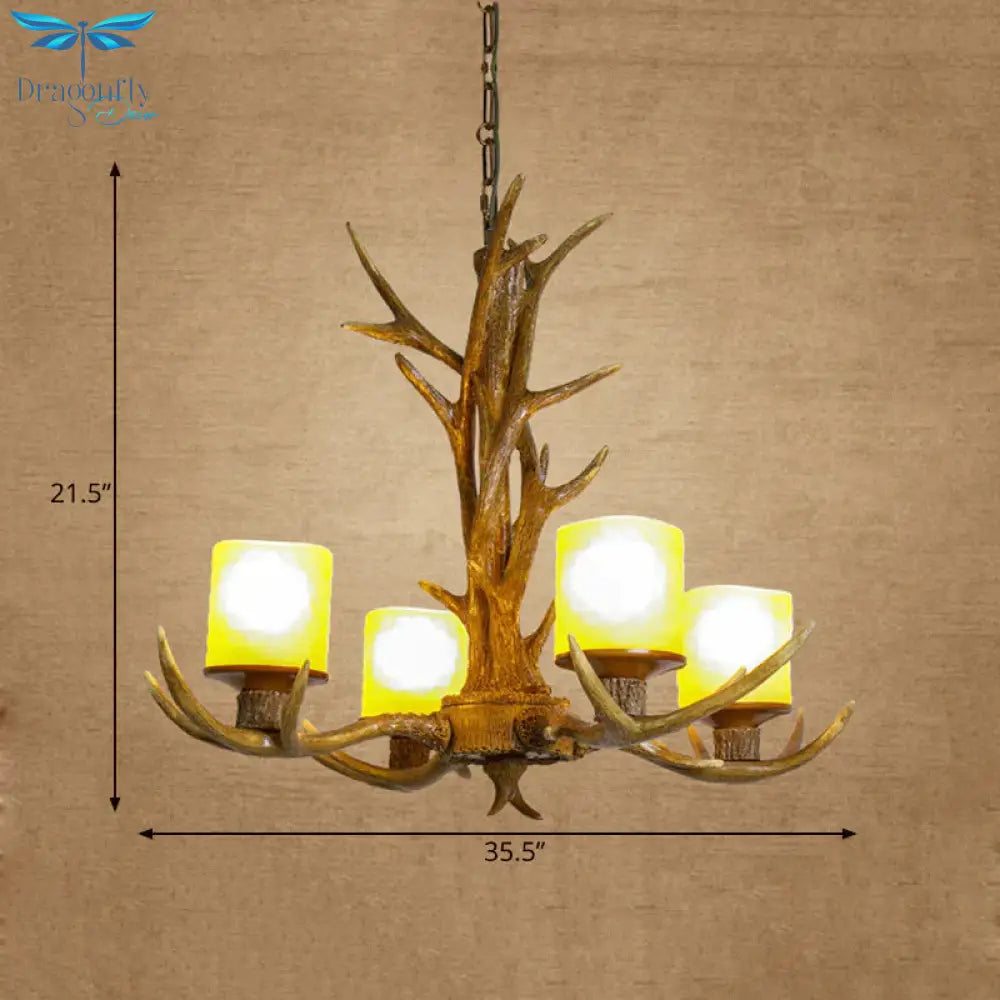 Antler Bedroom Chandelier Lighting Cottage Resin 4/6 Bulbs Brown Hanging Pendant Lamp
