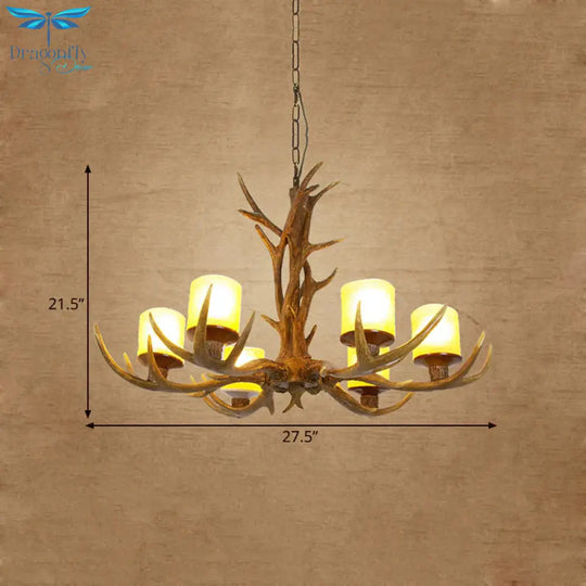 Antler Bedroom Chandelier Lighting Cottage Resin 4/6 Bulbs Brown Hanging Pendant Lamp