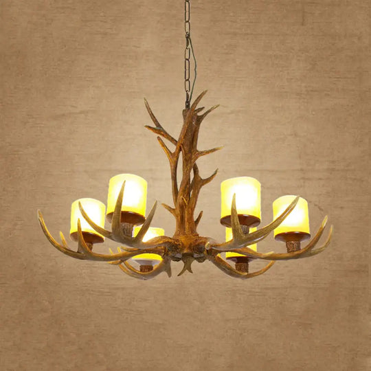 Antler Bedroom Chandelier Lighting Cottage Resin 4/6 Bulbs Brown Hanging Pendant Lamp
