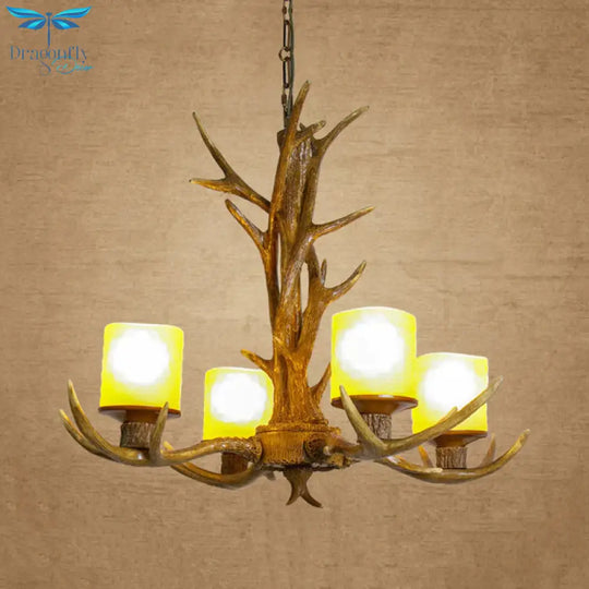 Antler Bedroom Chandelier Lighting Cottage Resin 4/6 Bulbs Brown Hanging Pendant Lamp
