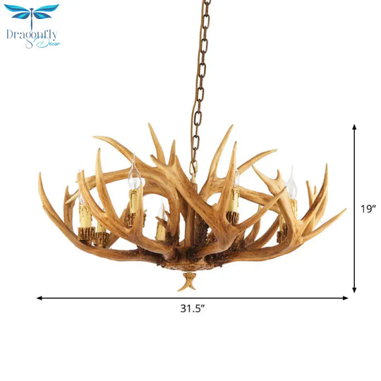 Antler Restaurant Chandelier Country Resin 6/8 Bulbs Brown Finish Hanging Light Fixture