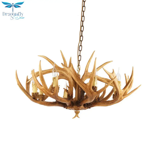 Antler Restaurant Chandelier Country Resin 6/8 Bulbs Brown Finish Hanging Light Fixture
