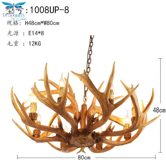 Antler Restaurant Chandelier Country Resin 6/8 Bulbs Brown Finish Hanging Light Fixture