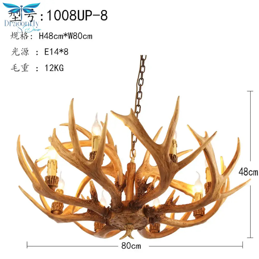 Antler Restaurant Chandelier Country Resin 6/8 Bulbs Brown Finish Hanging Light Fixture 8 /