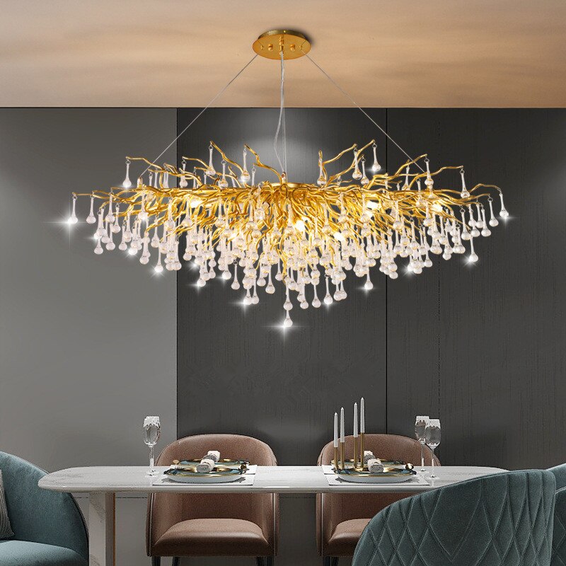 Anya - Led Crystal Chandeliers Long - 100Cm / Gold Body Warm White Chandelier
