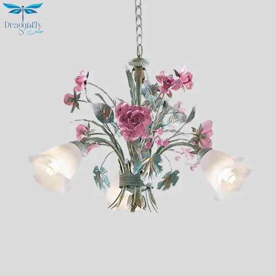 Aqua Floral Chandelier Lamp Pastoral Metal 3/5/8 Heads Living Room Led Ceiling Pendant Light