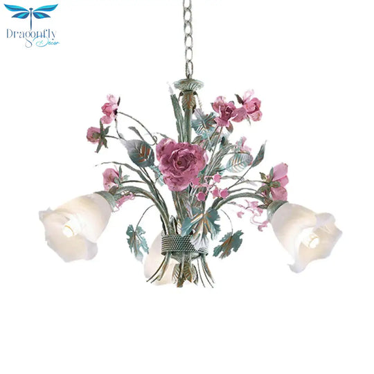 Aqua Floral Chandelier Lamp Pastoral Metal 3/5/8 Heads Living Room Led Ceiling Pendant Light
