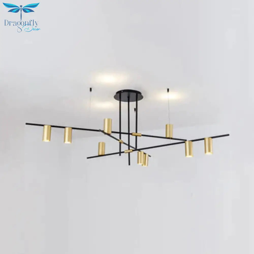 Asymmetrical Cylinder Chandelier Lighting Fixture Modern Metal 3/4/9 Heads Gold Ceiling Lamp For
