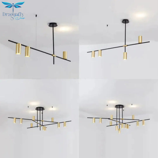 Asymmetrical Cylinder Chandelier Lighting Fixture Modern Metal 3/4/9 Heads Gold Ceiling Lamp For
