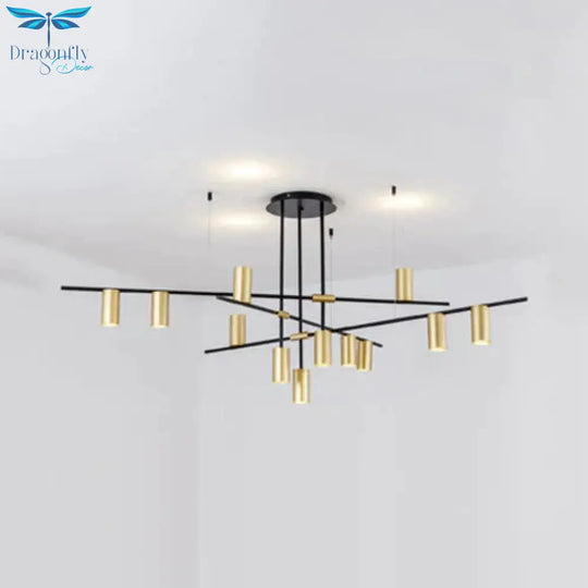 Asymmetrical Cylinder Chandelier Lighting Fixture Modern Metal 3/4/9 Heads Gold Ceiling Lamp For