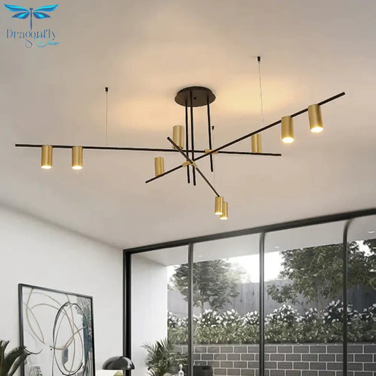Asymmetrical Cylinder Chandelier Lighting Fixture Modern Metal 3/4/9 Heads Gold Ceiling Lamp For