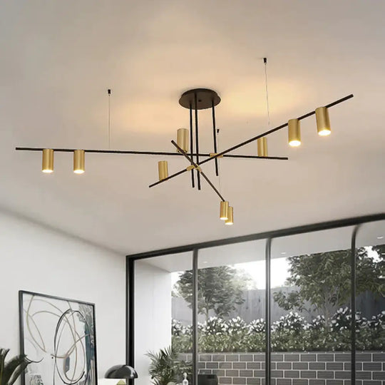 Asymmetrical Cylinder Chandelier Lighting Fixture Modern Metal 3/4/9 Heads Gold Ceiling Lamp For