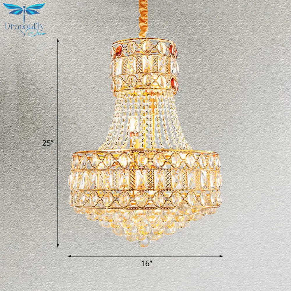 Baroque Empire Chandelier 5 Lights Crystal Suspension Lighting In Gold For Living Room