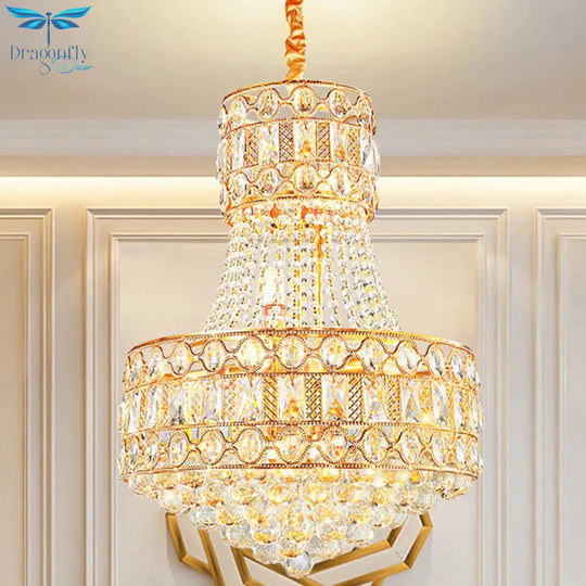 Baroque Empire Chandelier 5 Lights Crystal Suspension Lighting In Gold For Living Room