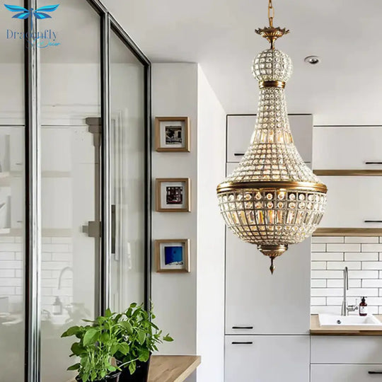 Basket Bedroom Chandelier Lamp Minimalism Crystal 6 Lights Brass Hanging Pendant Light