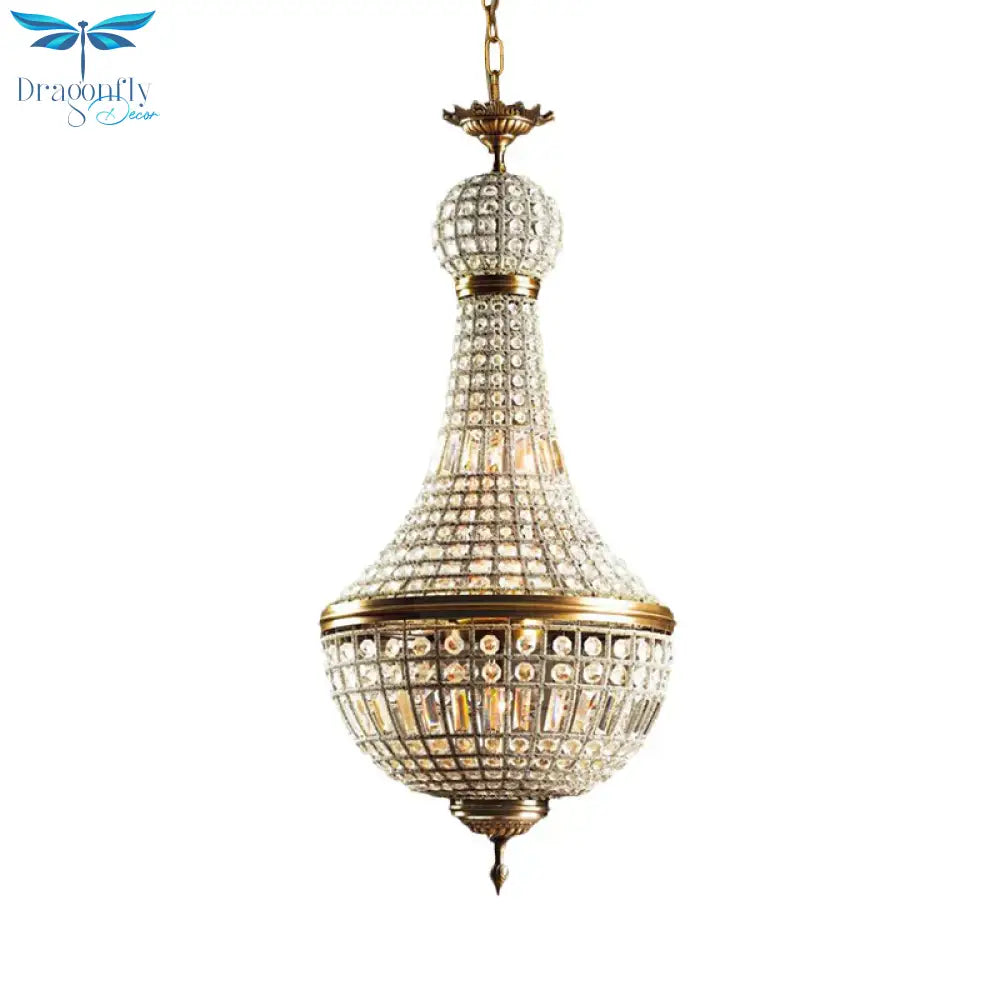 Basket Bedroom Chandelier Lamp Minimalism Crystal 6 Lights Brass Hanging Pendant Light