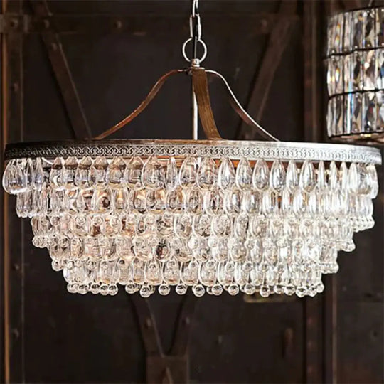 Basket Dining Room Chandelier Pendant Light Traditional Clear Teardrop Crystal 6 Heads Ceiling