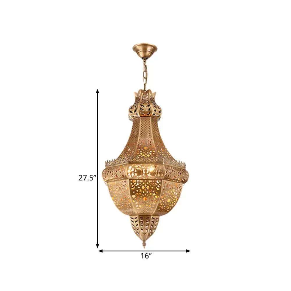 Basket Metal Chandelier Light Arab 4 Heads Restaurant Pendant Lighting Fixture In Brass