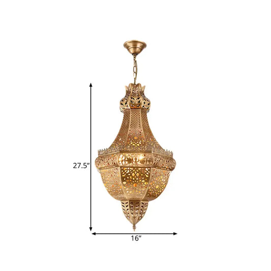Basket Metal Chandelier Light Arab 4 Heads Restaurant Pendant Lighting Fixture In Brass