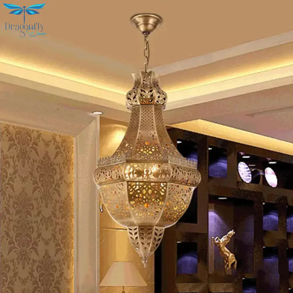 Basket Metal Chandelier Light Arab 4 Heads Restaurant Pendant Lighting Fixture In Brass